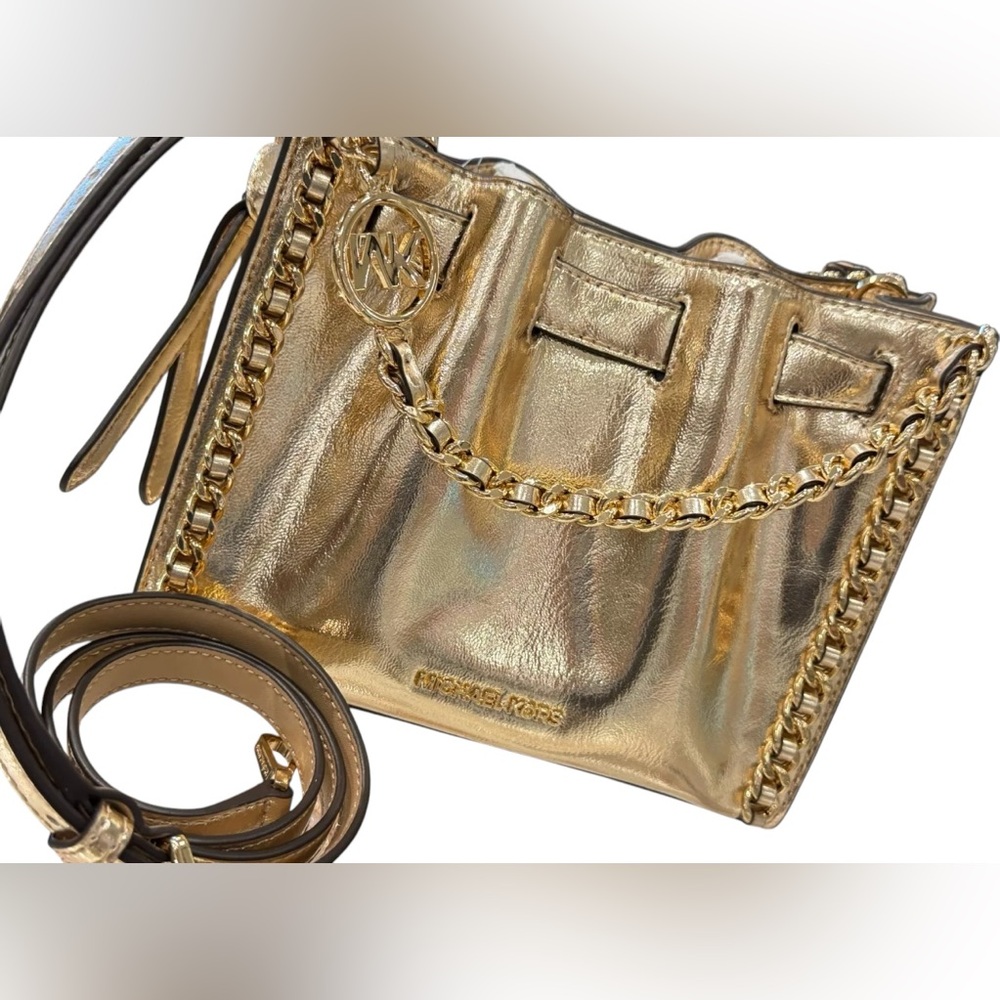 Michael Kors Mina Small Belted Chain Shoulder Crossbody Bag Pale Gold - Picture 11 of 11